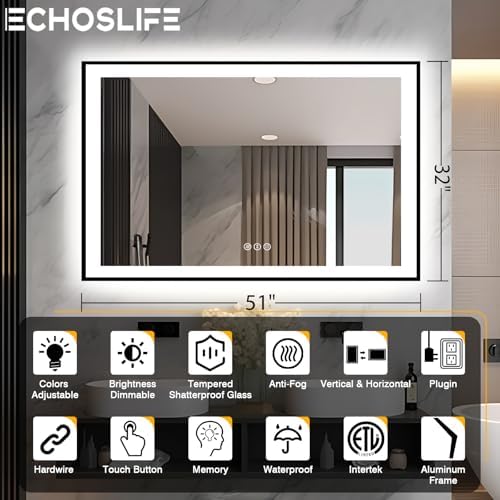 EchosLife 51x32 LED Bathroom Mirror - Image 2
