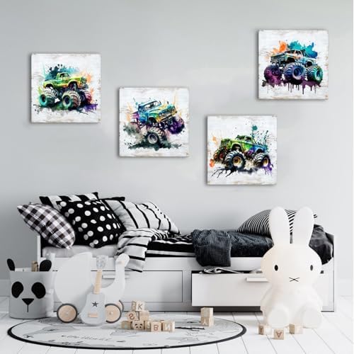 Monster Truck Room Wall Decor for Boys Bedroom Rustic Monster Truck Canvas - Image 2