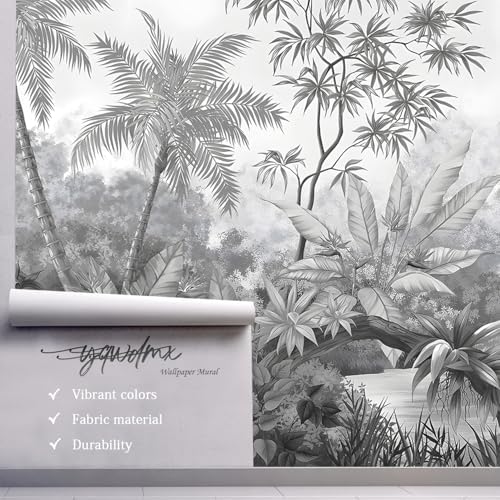 YQWDMX -Grey Rainforest Leaves Fabric Wallpaper Bedroom XT11 S 100" x 65" - Image 3