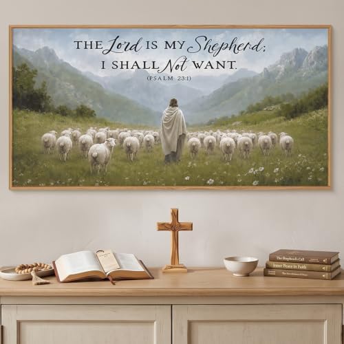 LHIUEM Large Christian Bible Verse Framed Canvas Wall Art, Jesus - Image 4