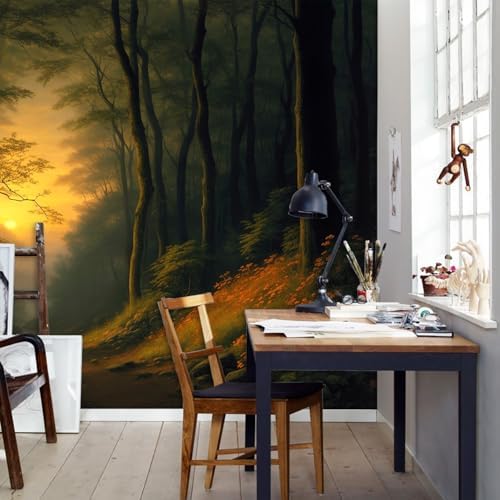 Sunset, Dark Forest Landscape wall murals Woodland Tree Peel and Stick self - Image 5