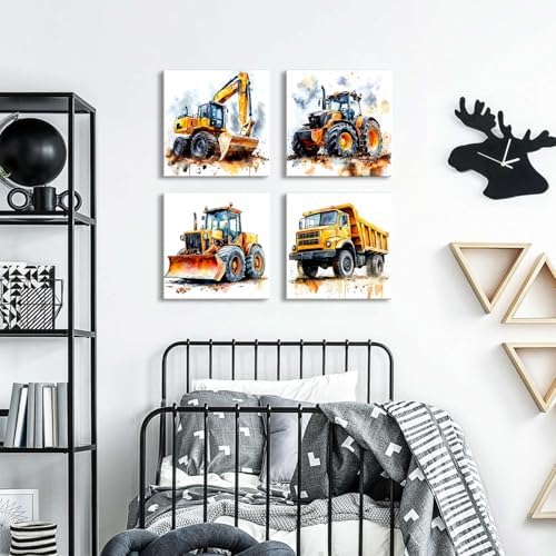 Cartoon Vehicles Canvas Wall Art Construction Room Decor - Image 4