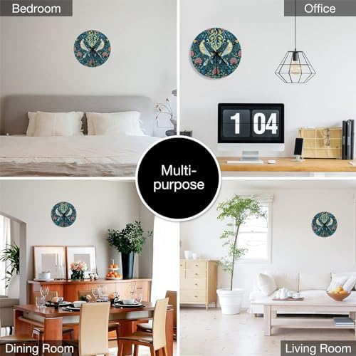 William Morris Wall Clock, Vintage Rustic Art Botanical Floral Bird Wall Clocks - Image 4