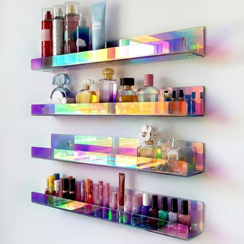 4 Pack 15 Inch Iridescent Acrylic Floating Wall Shelves, Rainbow Shelves by RORKIM