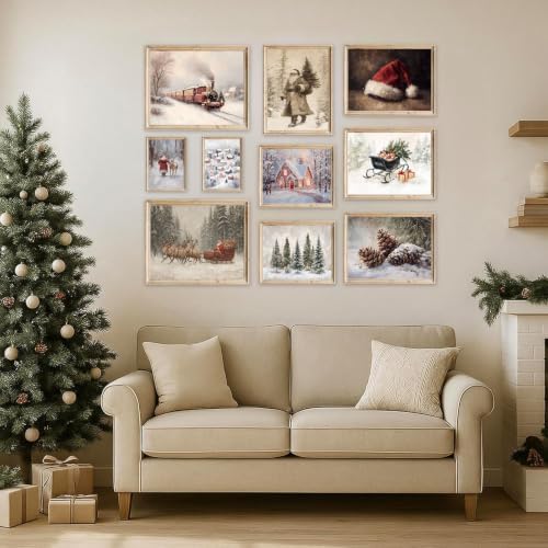 KBKBART Vintage Christmas Wall Art Prints Set of 10 Holiday Canvas Painting - Image 4