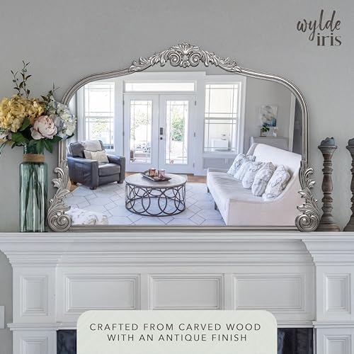 Wylde Iris English Estate Carved Arch Wood Wall Mirror, Mirror - Image 3