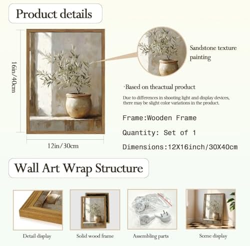 Framed Vintage Olive Tree Wall Art, Textured Sandstone Botanical Pictures Wall - Image 5