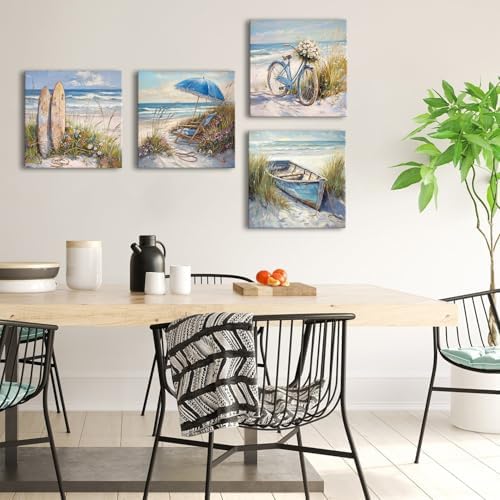 Beach Bathroom Wall Art Decor Rustic Coastal Landscape Bike Boat Surfboard - Image 2