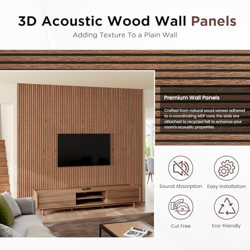 SMARTSTANDARD Wood Slat Acoustic Wall Panels 4 Pack 94"x12.6" Classic Brown - Image 3