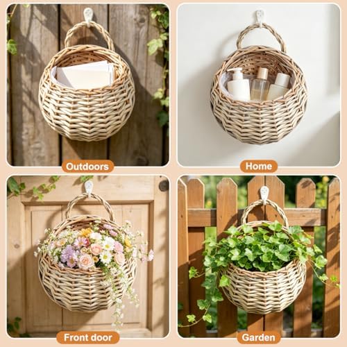 DOITOOL 2 Pcs Rattan Wall Baskets, 18 cm Woven Hanging Planters - Image 2