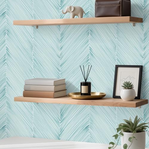 Modern Peel and Stick Wallpaper 17.3"x120" Teal Green Herringbone Striped Wall - Image 3