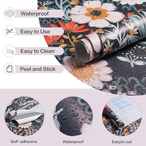 Dark Blue Floral Peel and Stick Wallpaper - Image 4