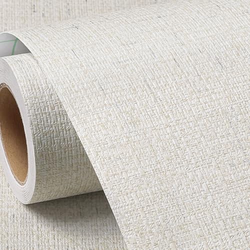 FunStick Neutral White Beige Grasscloth Wallpaper Peel and Stick Textured Faux by FunStick