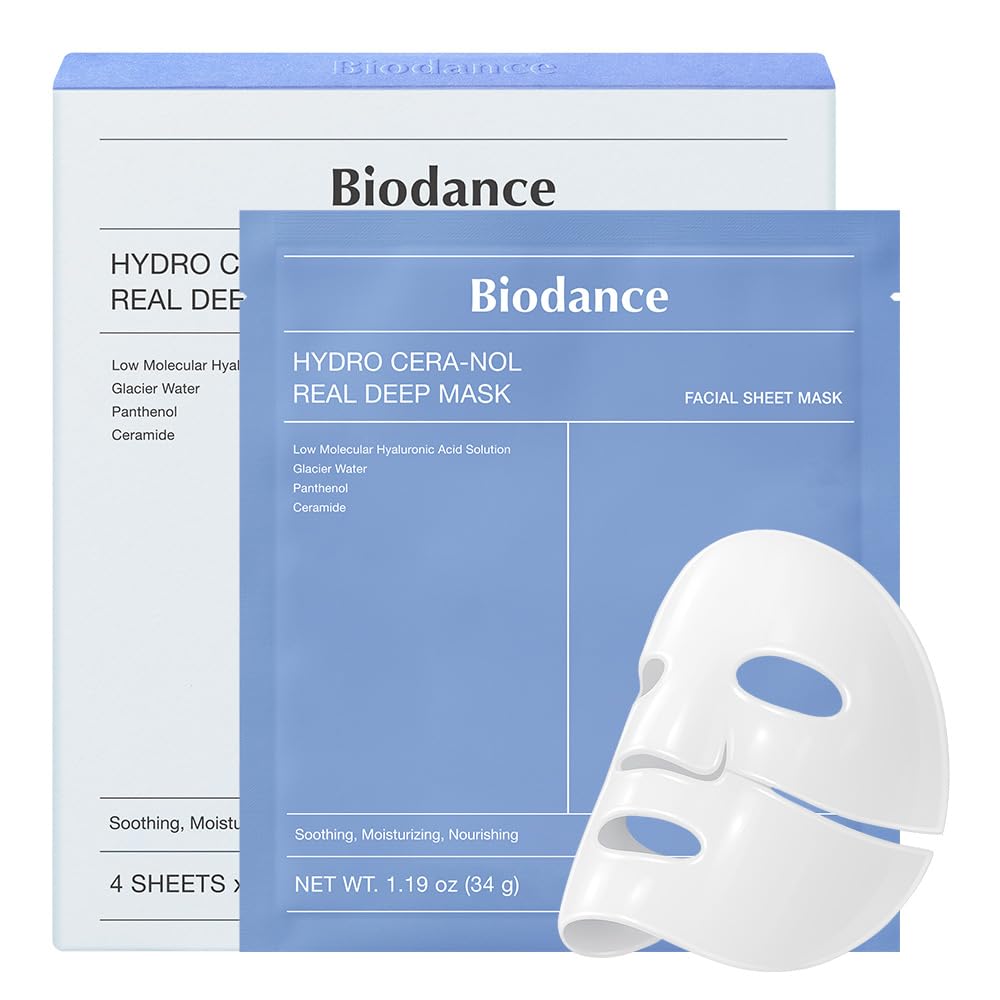 BIODANCE Hydro Cera-nol Real Deep Mask, Overnight Hydrogel Mask, Hydrating Facial Mask For Sensitive Skin, Redness Reducing & Quick Soothing Effect, Korean Skincare | 1.19oz(34g) x 4ea