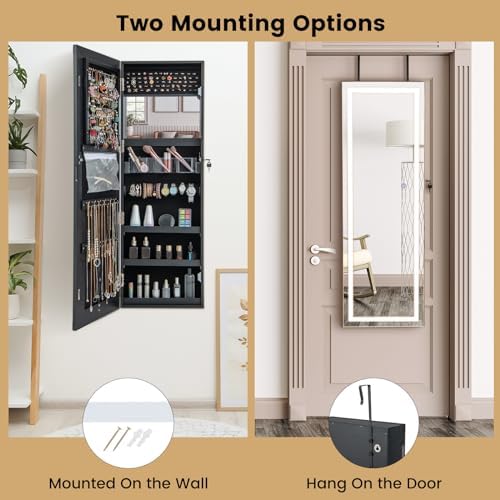 CHARMAID LED Mirror Jewelry Cabinet, 47.2'' Jewelry Armoire - Image 3