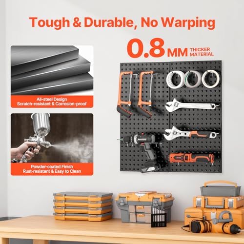VEVOR Metal Pegboard Panels, 2 Panels, Heavy Duty Steel Peg Board Wall Organizer - Image 3