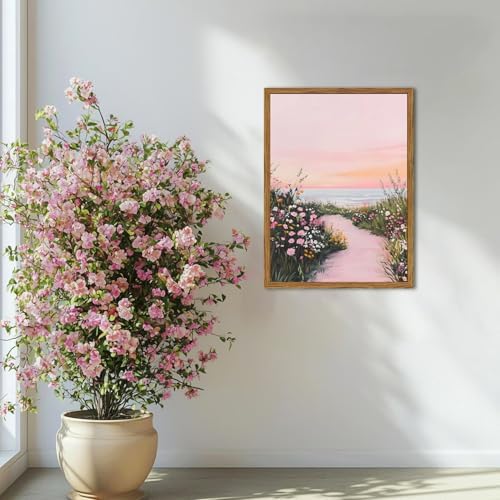 Framed Vintage Landscape Wall Art, Rustic Wildflower Nature Paintings Canvas - Image 2