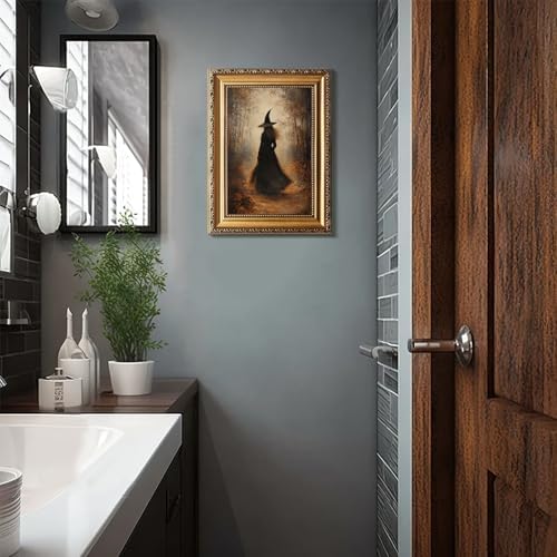 uniro Vintage Gold Framed Wall Art, Vintage Dark Forest Witch Halloween Painting - Image 6