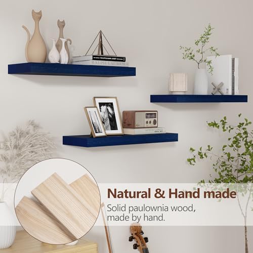 fuqing Blue Floating Shelves for Wall, 17 Inch Wood Wall Shelves Set of 3 - Image 5