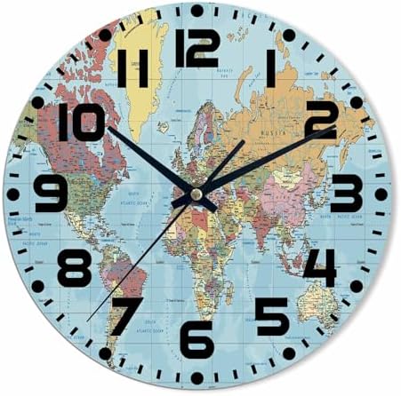 World Map Wall Clock Battery Operated Ocean Mainland Countries Partial Map Wall by NOMEDOGYIM