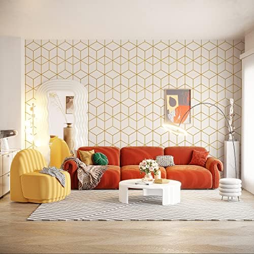 Safiyya 590"x17.3" Wallpaper Gold and White Peel and Stick Wallpaper Geometric - Image 2