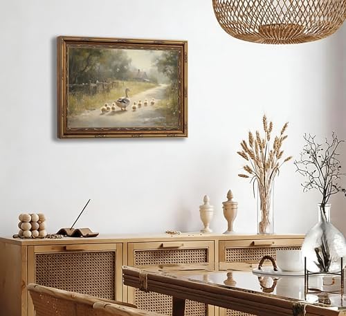 3D Textured Canvas Wall Art Vintage Carved Gold Frame Duck - Image 2