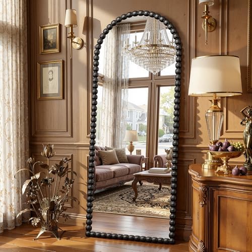 Antok 58" x 21" Arched Full Length Mirror, Antique Beaded Frame Floor Standing - Image 4