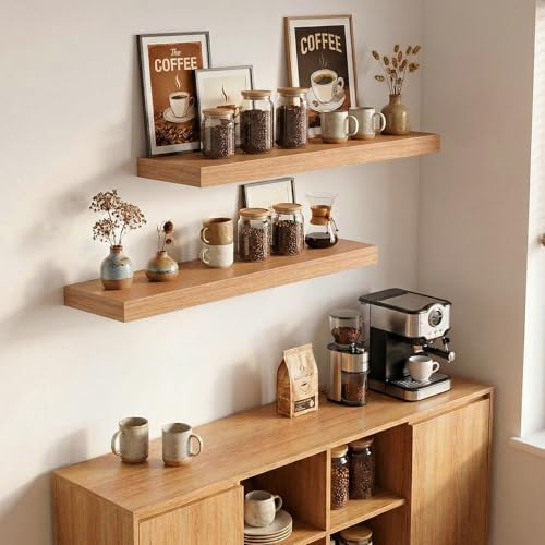 24in Beech Floating Shelves for Wall, Decor Storage - Image 2