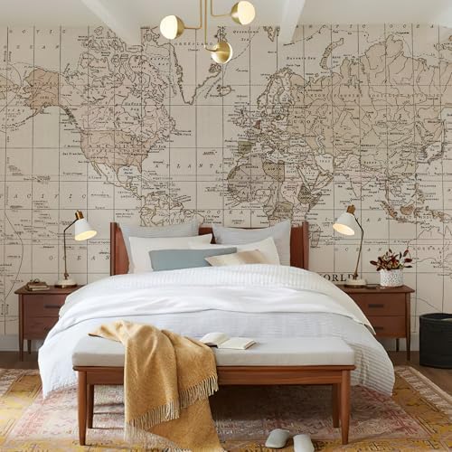 HueBurst Beige Vintage World Map Wall Mural Peel and Stick 133" W x 110" H - Image 5