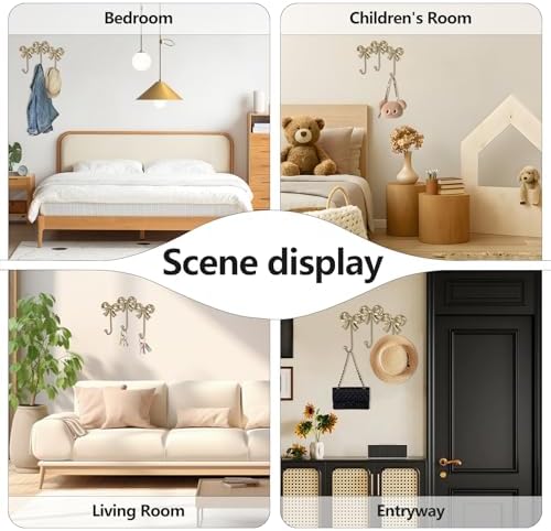 2Pcs Gold Bow Hooks Coat Rack, Wall Mount Coat Hook, Bow Room Wall Decorations - Image 3