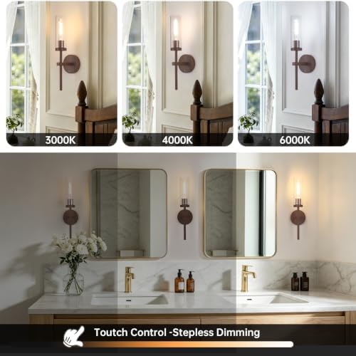 Shenmoyl Battery Operated Wall Sconces Set of 2, Walnut Color Rechargeable Wall - Image 3