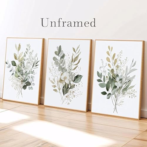 tgguytiy Sage Green Botanical Wall Art Set of 3, Eucalyptus Leaf Boho Plant - Image 4