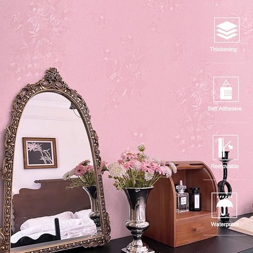 Dimoon 17.7''x393.7''Pink Peel and Stick Wallpaper Gothic Floral Wall Paper - Image 3