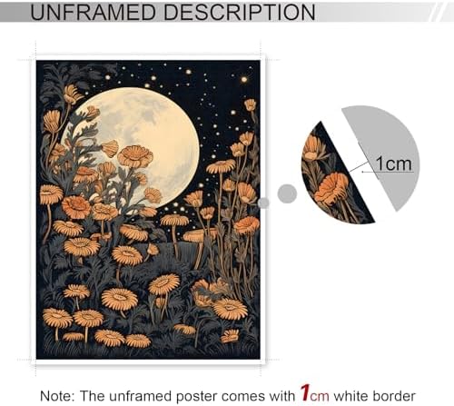 Vintage Moon Flowers Canvas Wall Art, Retro Mystical Celestial Moon Poster - Image 2
