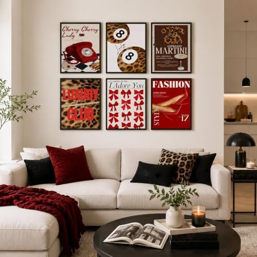 6Pcs Trendy Leopard Wall Art Gallery Girly Prints Red Fashion Wall Canvas - Image 3