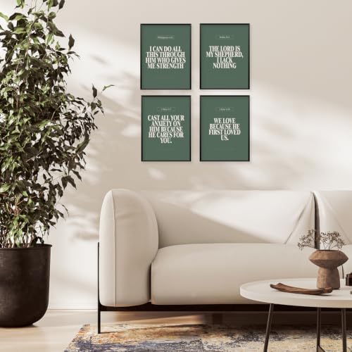 Locomiss Green Christian Modern Sage Green Bible Verse Wall Art Decor - Image 3