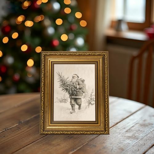 AVECCO Santa Claus Carrying Christmas Tree Framed Canvas Wall Art 8x10 In - Image 4