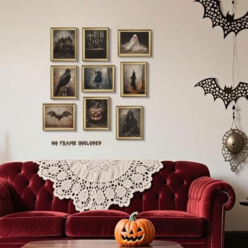 Halloween Posters Wall Art Set of 9, Dark Academia Headless Horseman Wall Decor - Image 2