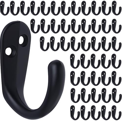IBosins 50PCS Coat Hooks Wall Mounted Black Single Prong Robe Hook by IBosins