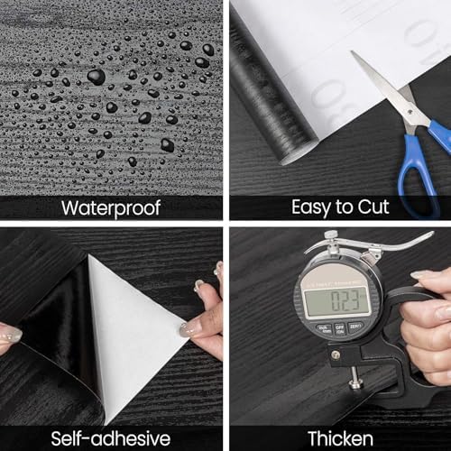 Black Contact Paper Peel and Stick Self Adhesive Wood Grain Wallpaper - Image 3