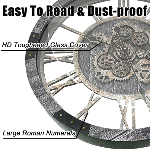 24" Large Wall Clock with Moving Gears, Oversize Vintage Industrial Rustic - Image 3