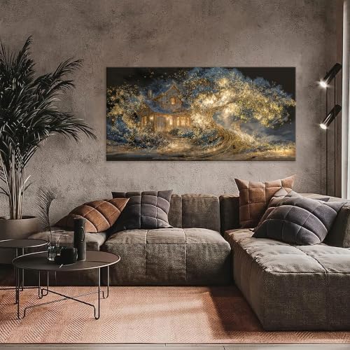 Modern Gold Landscape Canvas Treehouse Wall Art - Image 6