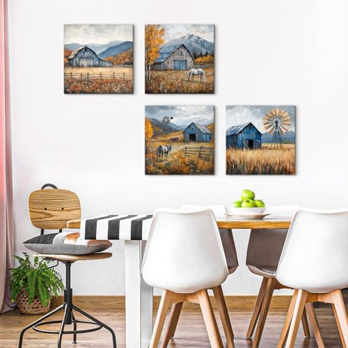 Autumn Forest Wall Art Mountain Pictures Wall Decor Farmhouse Barn Windmill - Image 4