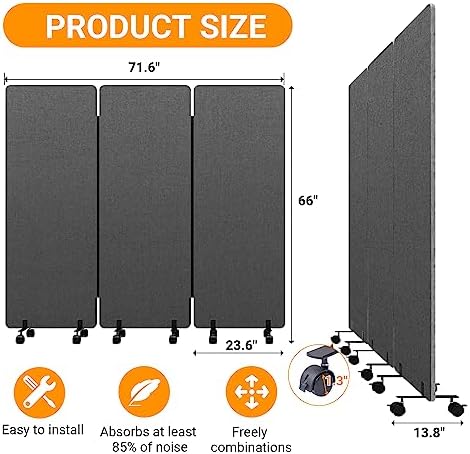 66in 3 Panel+3 Panel Soundproof Room Divider, Acoustic Office Divider - Image 4