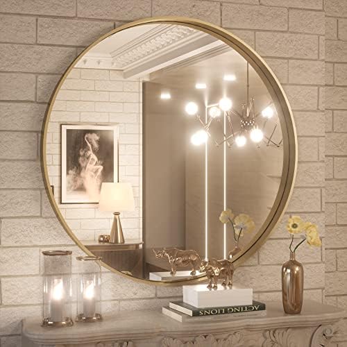 TokeShimi Brushed Gold Round Mirror 30 Inch Gold Round Vanity Bathroom Mirror by TokeShimi