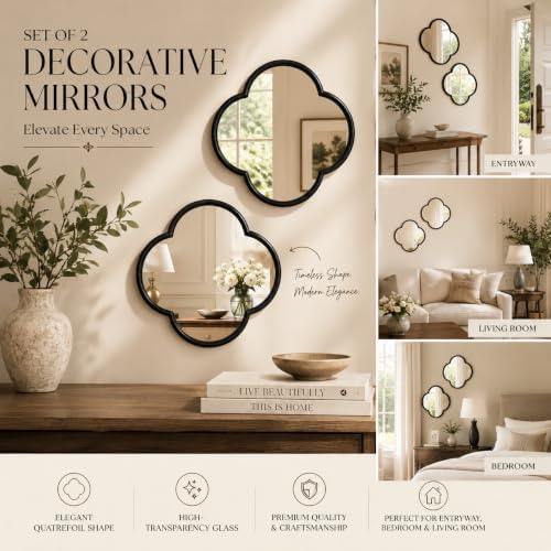 2 PCS Clover Mirror Wall Decor, Metal Framed Glass Mirror Tiles, Lucky Four - Image 7