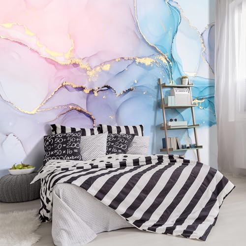 -Coloured Marbled Fabric Wallpaper Abstraction Golden Art Living Room Bedroom by YIHWM-PurchaseNow