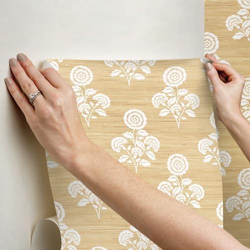 NuWallpaper Flourish Block Print Wheat Faux Grasscloth Peel and Stick Wallpaper - Image 4