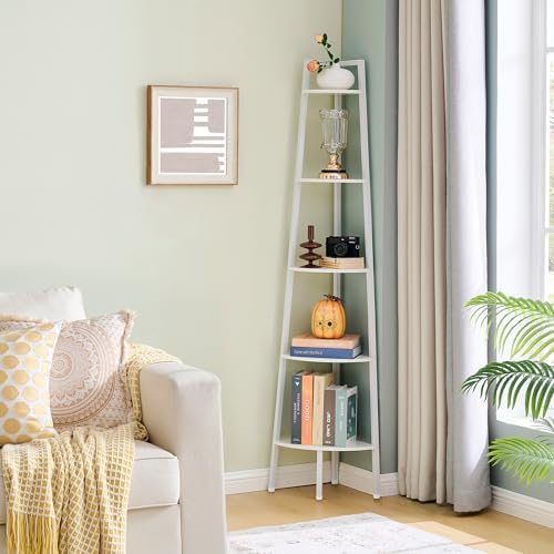 Hoctieon Corner Shelf, 5-Tier Corner Bookshelf, Rustic Ladder Shelf, Industrial - Image 4