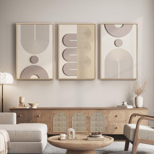 3D Large Framed Boho Neutral Abstract Wall Art - Image 3